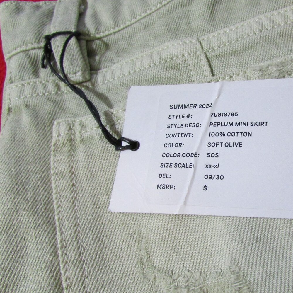 7 for all Mankind x Cara Delevingne Denim Distressed Mini Skirt - Soft Olive - Picture 7 of 8
